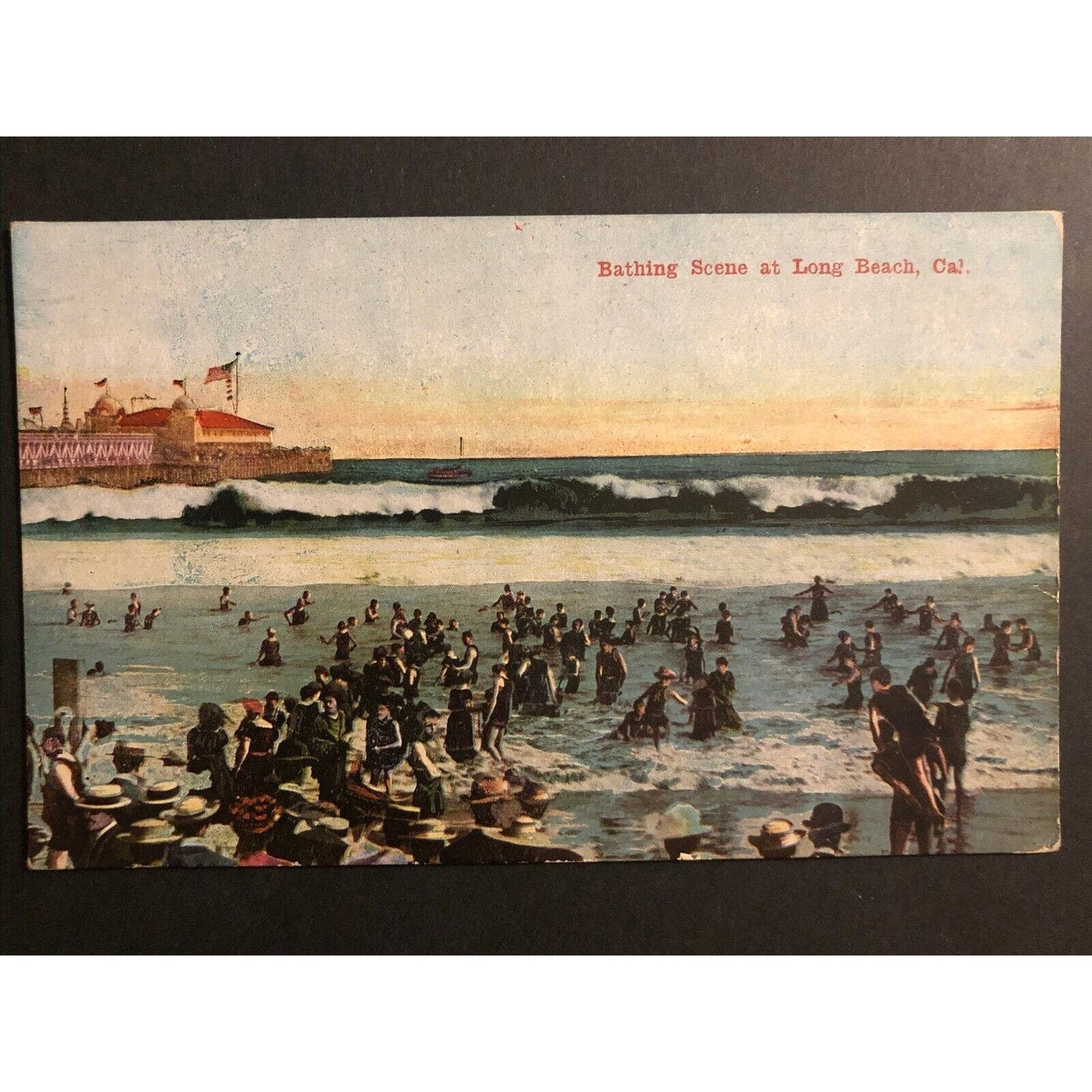Vintage Postcard - Bathing Scene at Long Beach, California