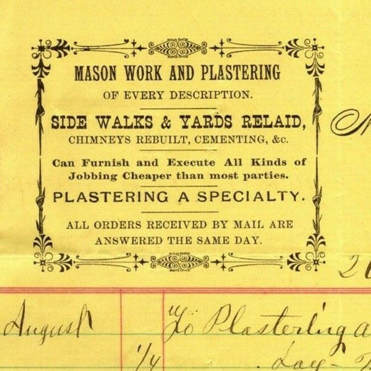 1890 Mallon Brothers Masons Letterhead Billhead Grand St & W 51st St NYC