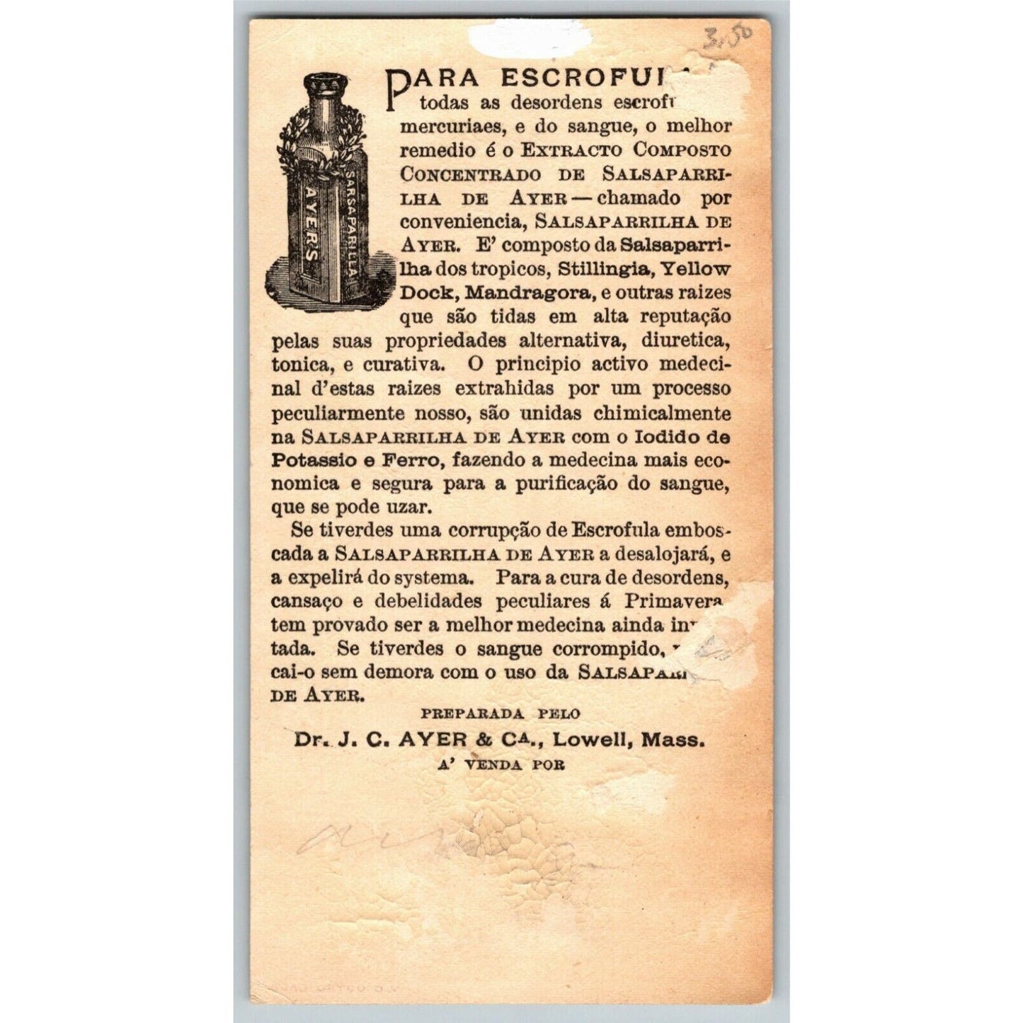 Portuguese Ayer's Salsaparrilha (Sarsaparilla) Victorian Trade Card