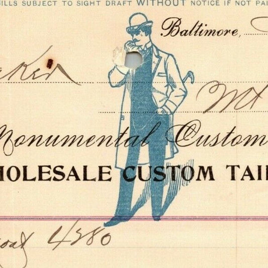 1899 Letterhead Billhead "Monumental Custom Tailors" Baltimore - Ephraim Baker*