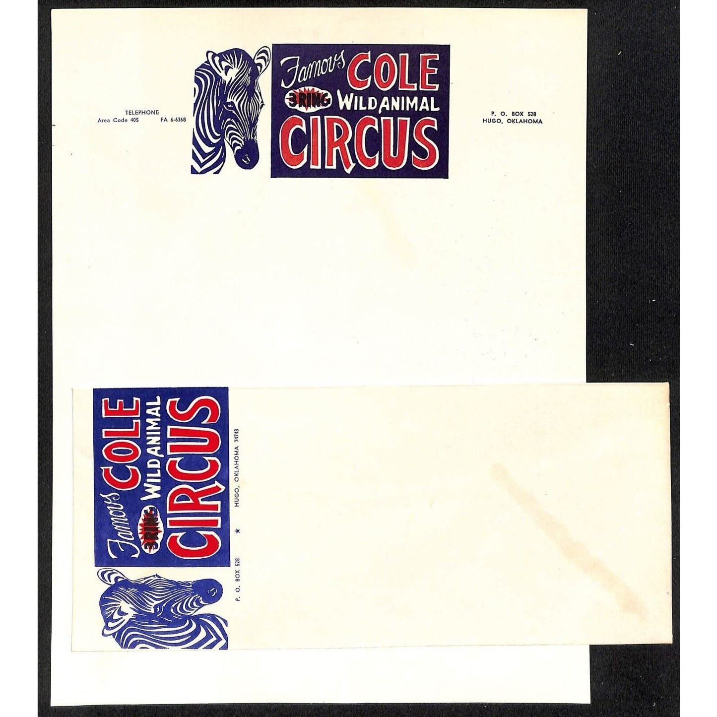 Famous Cole 3 Ring Wild Animal Circus Letterhead & Cover c1965 Unused - VGC