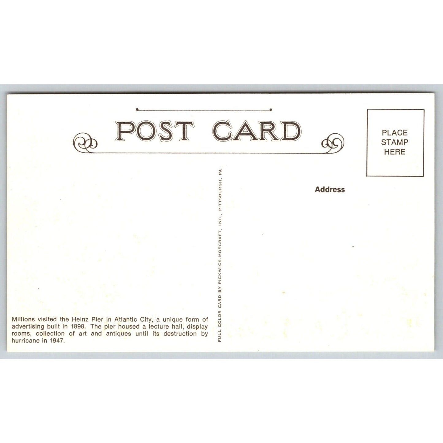 Heinz Ocean Pier Atlantic City 100th Anniv. Advertising Postcard UP 1969 Reprint