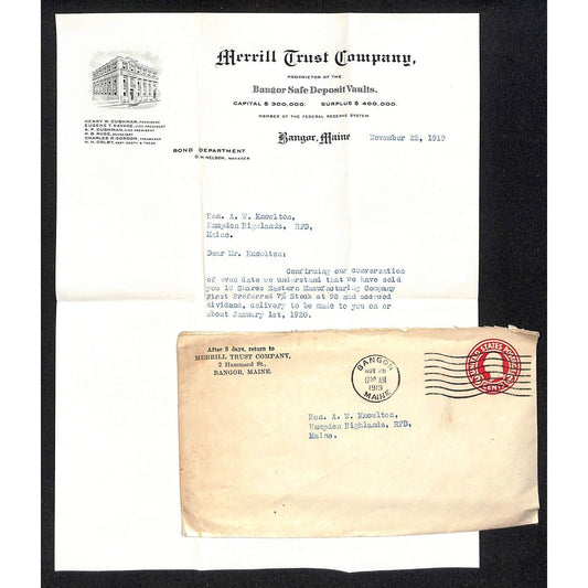 Hampden Highlands, ME Amos W. Knowlton* 1919 Bangor Merrill Trust Co. Letterhead