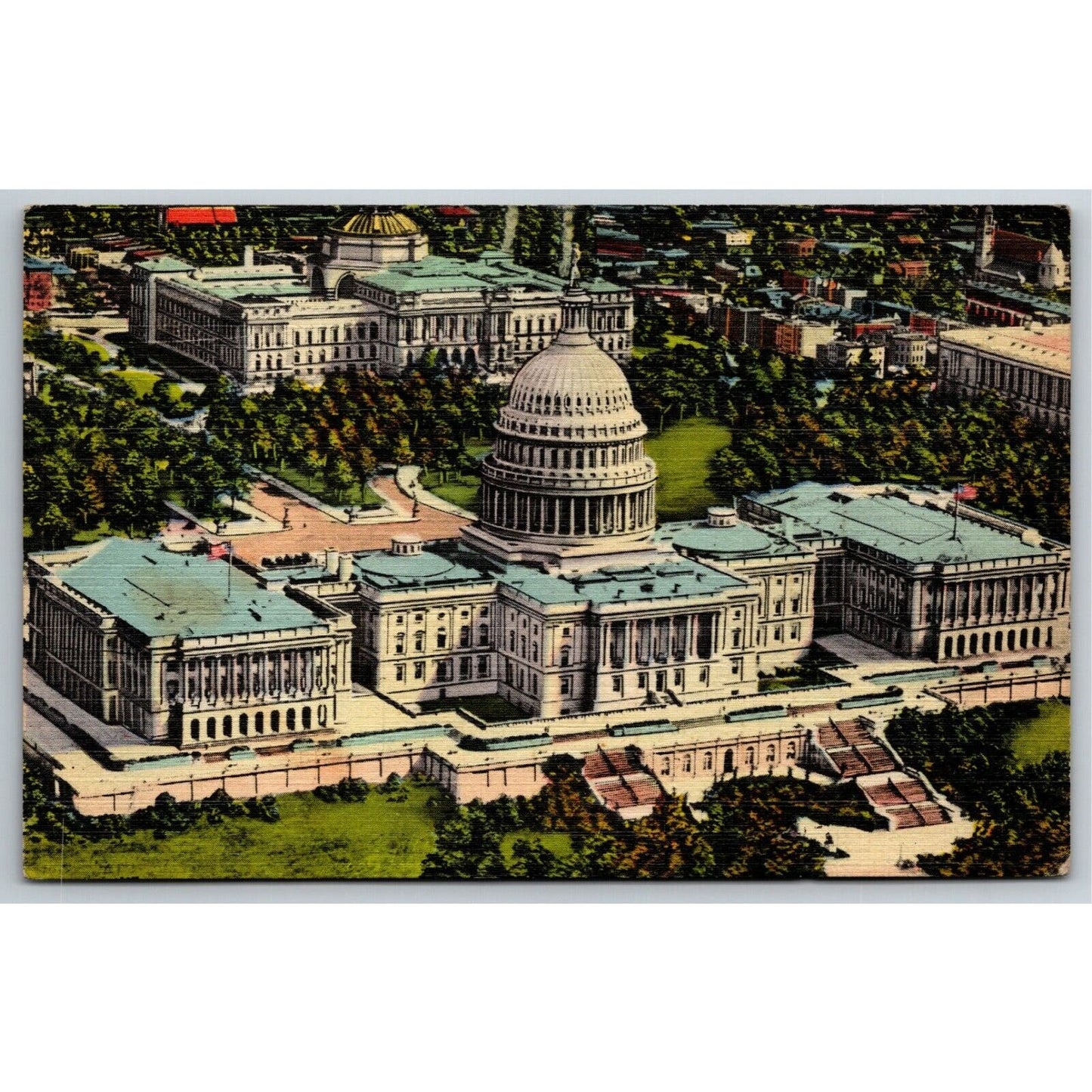 Vintage Linen Postcard U.S .Capitol From The Air Washington, DC -1945