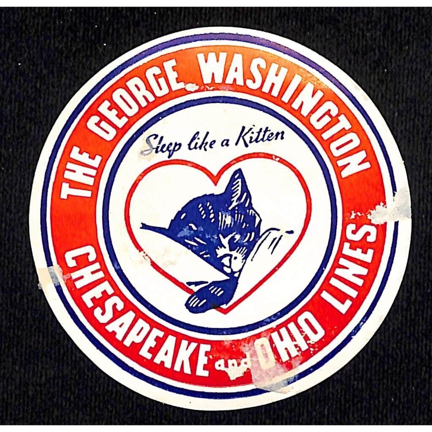 George Washington Chesapeake and Ohio Lines RR Luggage Label Kitten - Scarce