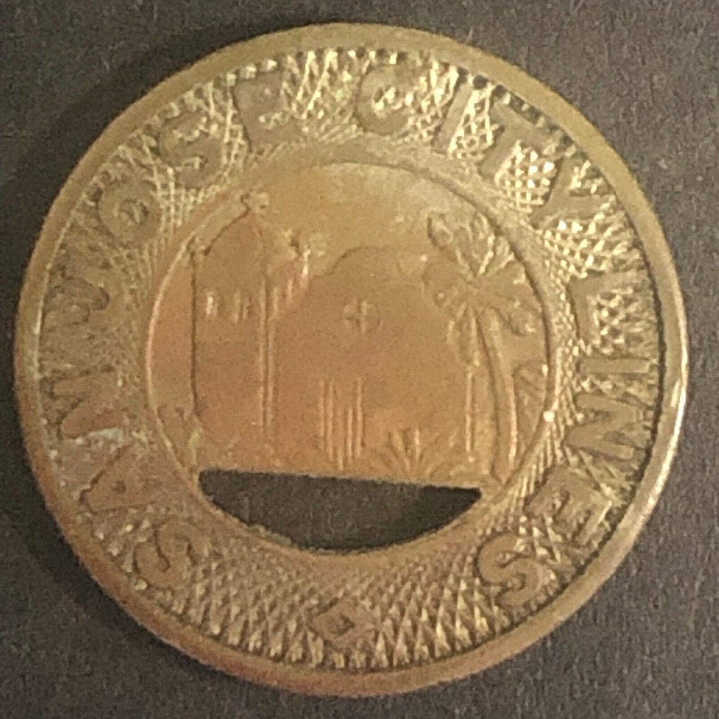 c1947 16mm San Jose City Lines G/F One Fare Transit Token California