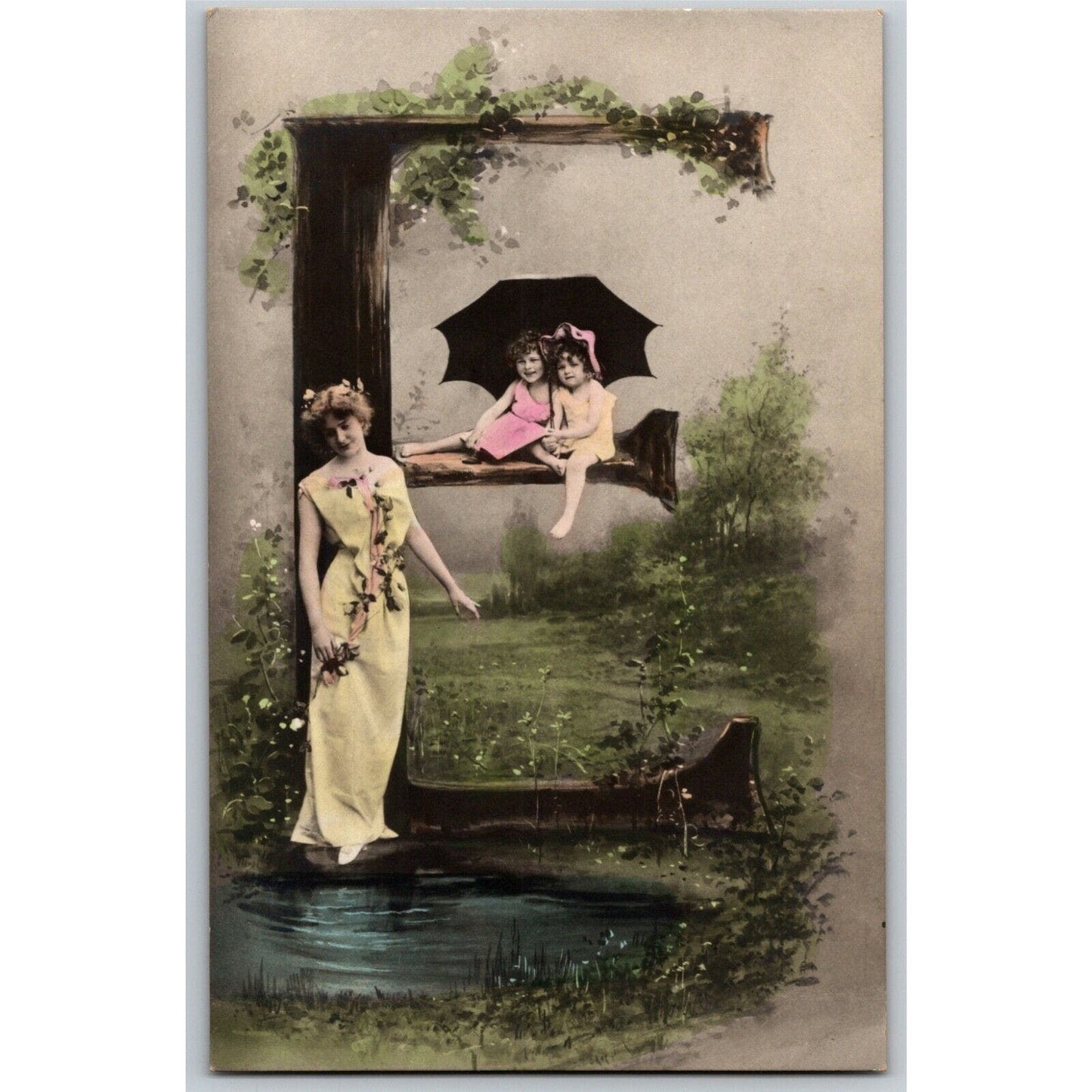 Scarce c1904 Vintage Large Letter Cyrillic Russian Monogram Postcard "Ye" Kids