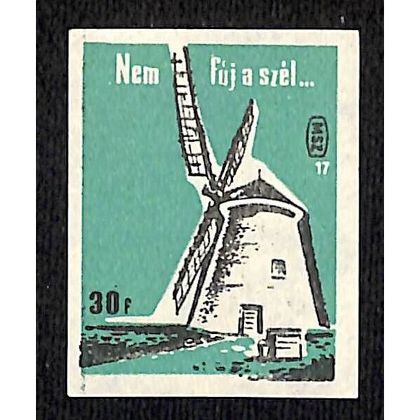 Vintage Matchbox Label Hungarian "..The Wind is Blowing.." w/ Windmill c1960's