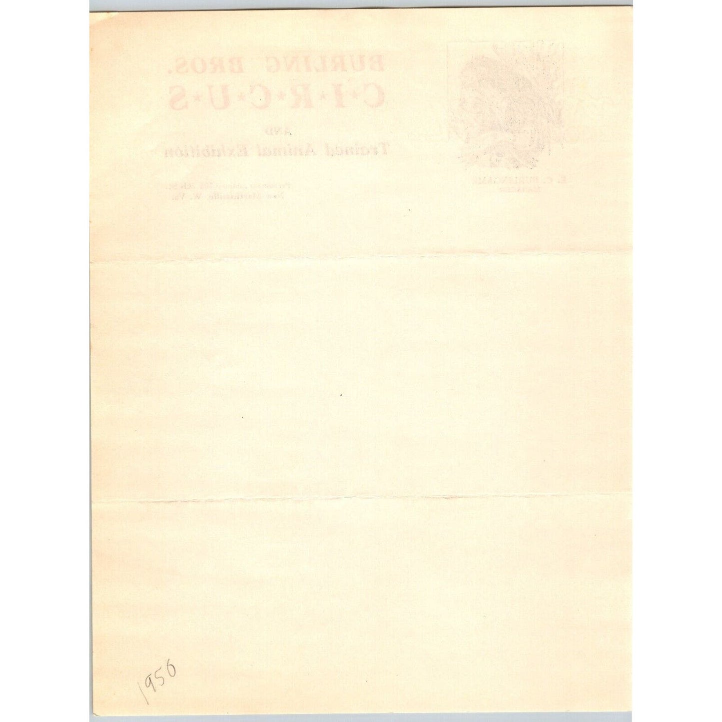 Burling Circus and Trained Animal Exhibition Letterhead c1950 Lion Scarce