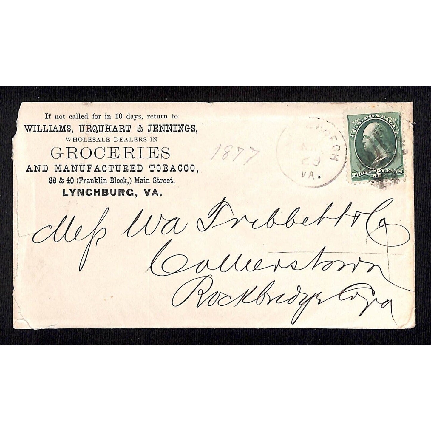 Lynchburg, VA 1877 Williams, Urquhart & Jennings / W.A. Tribbett Adv. Cover