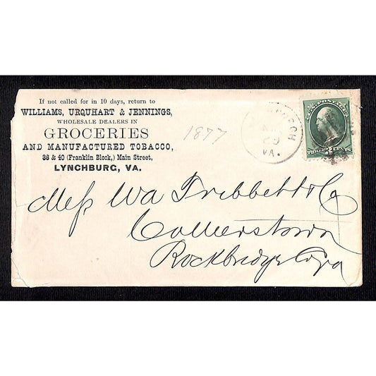 Lynchburg, VA 1877 Williams, Urquhart & Jennings / W.A. Tribbett Adv. Cover