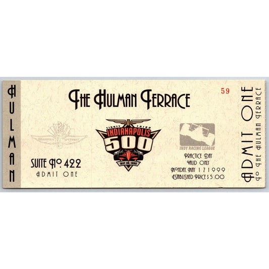 1999 Indy 500 Practice Day Hulman Terrace Unused Ticket Stub Indianapolis #59