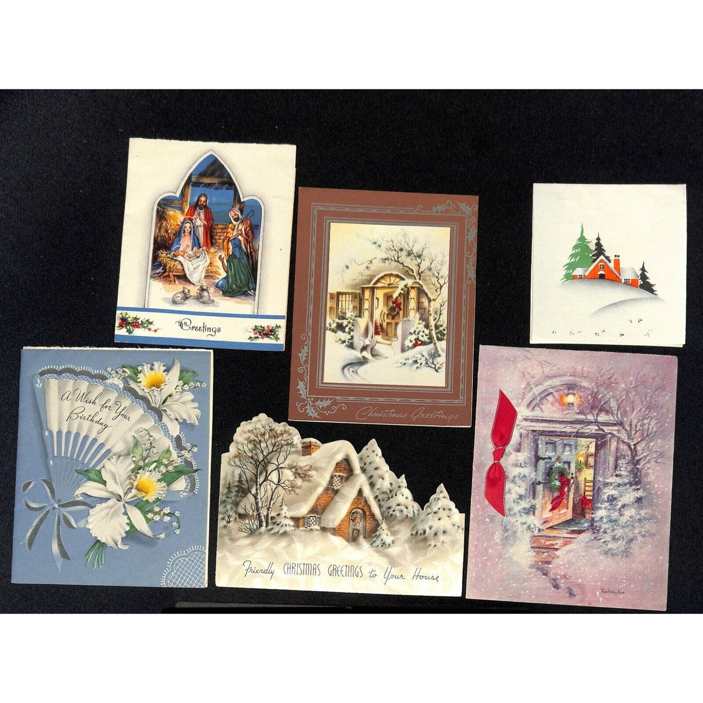 Group of 27 Vintage c1930's-50's Mostly Christmas Cards & Single Sheet Art