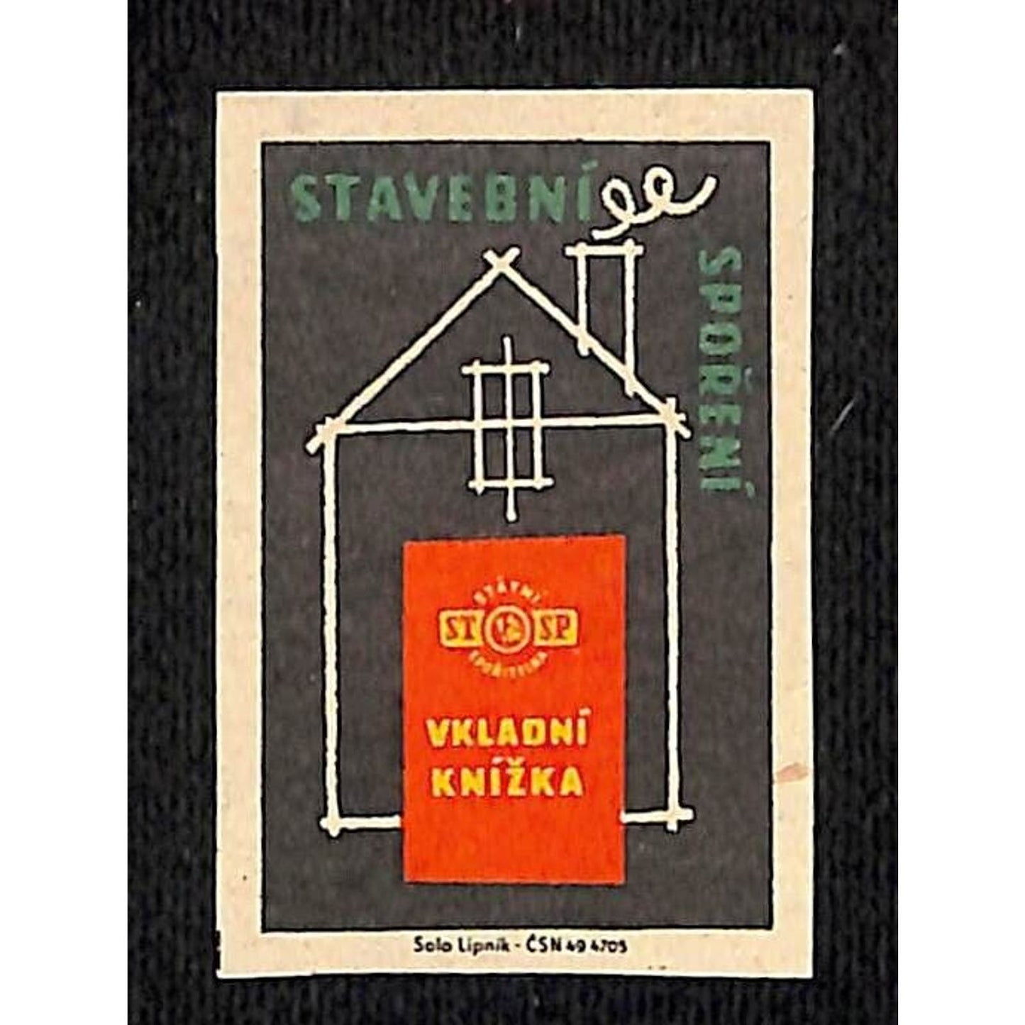 Vintage Matchbox Label Czech Bank House Builders Saving c1960's