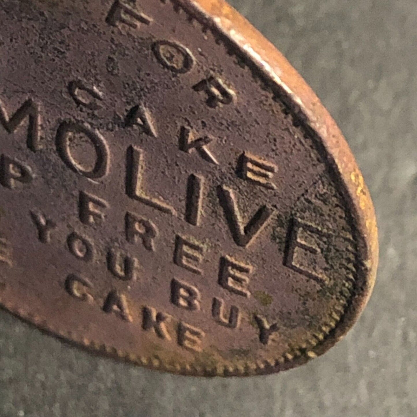 Palmolive Peet Co Brass G/F One Cake Trade Token 35mm c1926-30's
