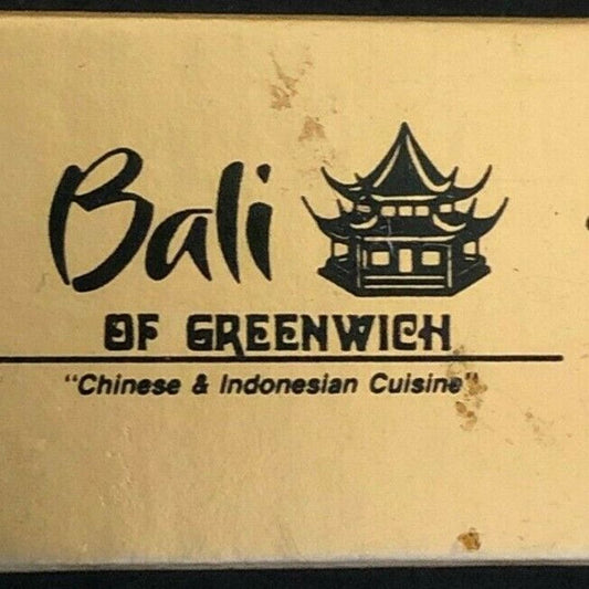 c1970's-80's Wooden Matchbox Matchbook "Bali of Greenwich" Restaurant CT
