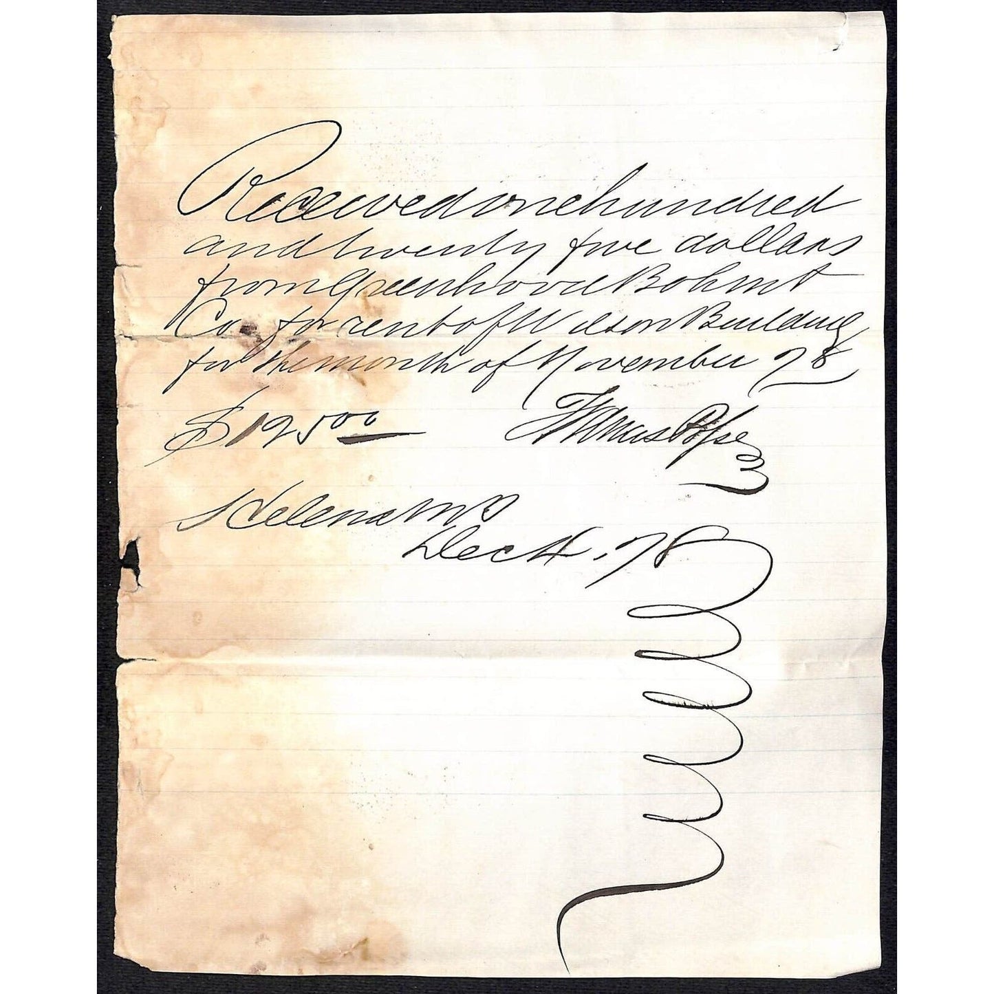 Helena Montana Hand Written 1879 Greenhood - Bohm Co. (Clothiers) $125 Receipt