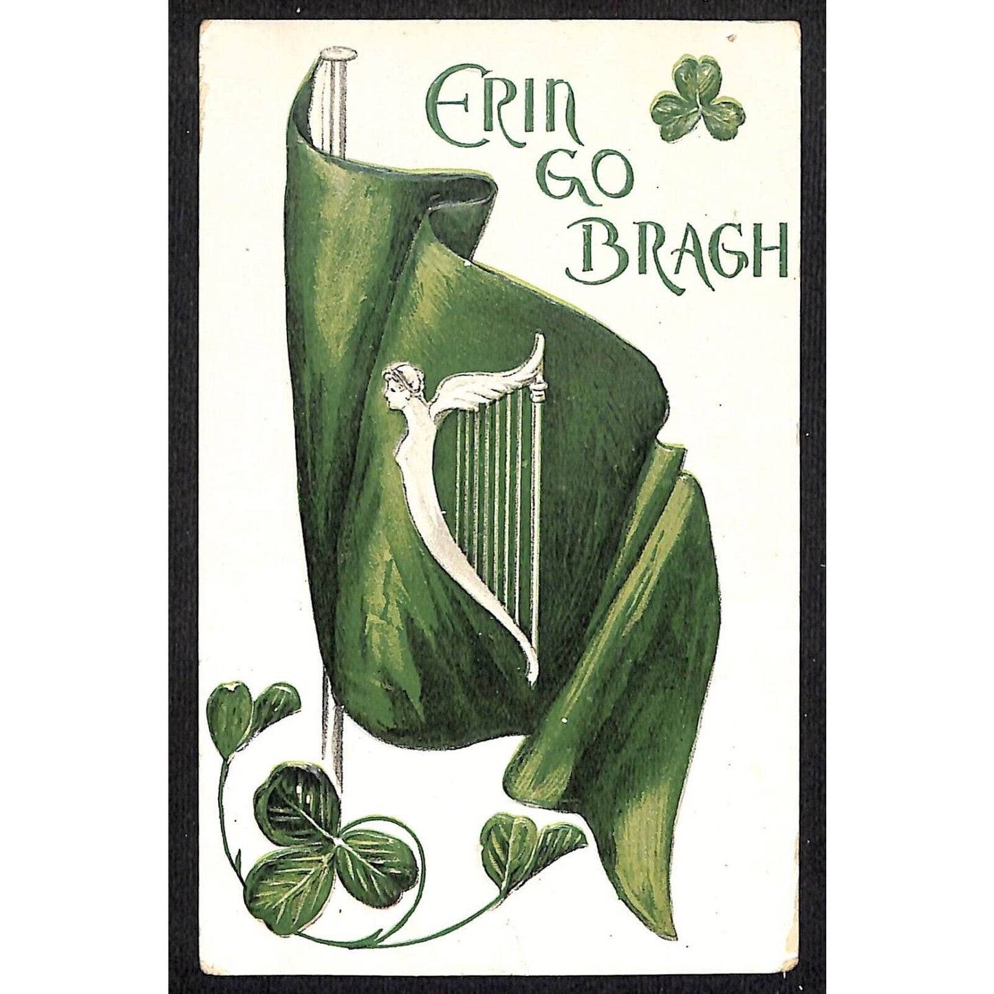 Irish Erin Go Bragh Harp Flag Clover / Cape Vincent 1910 Postcard PM