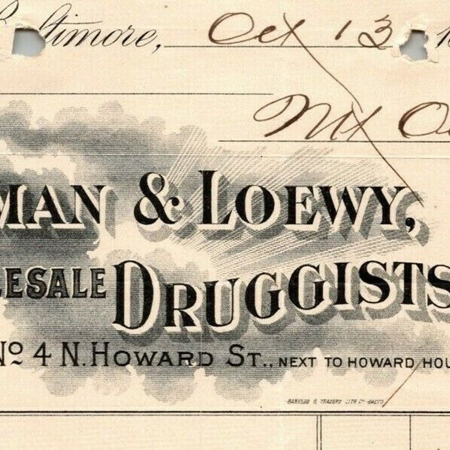 1898 Letterhead Billhead Shakman & Loewy Druggists Baltimore - Ephraim Baker*
