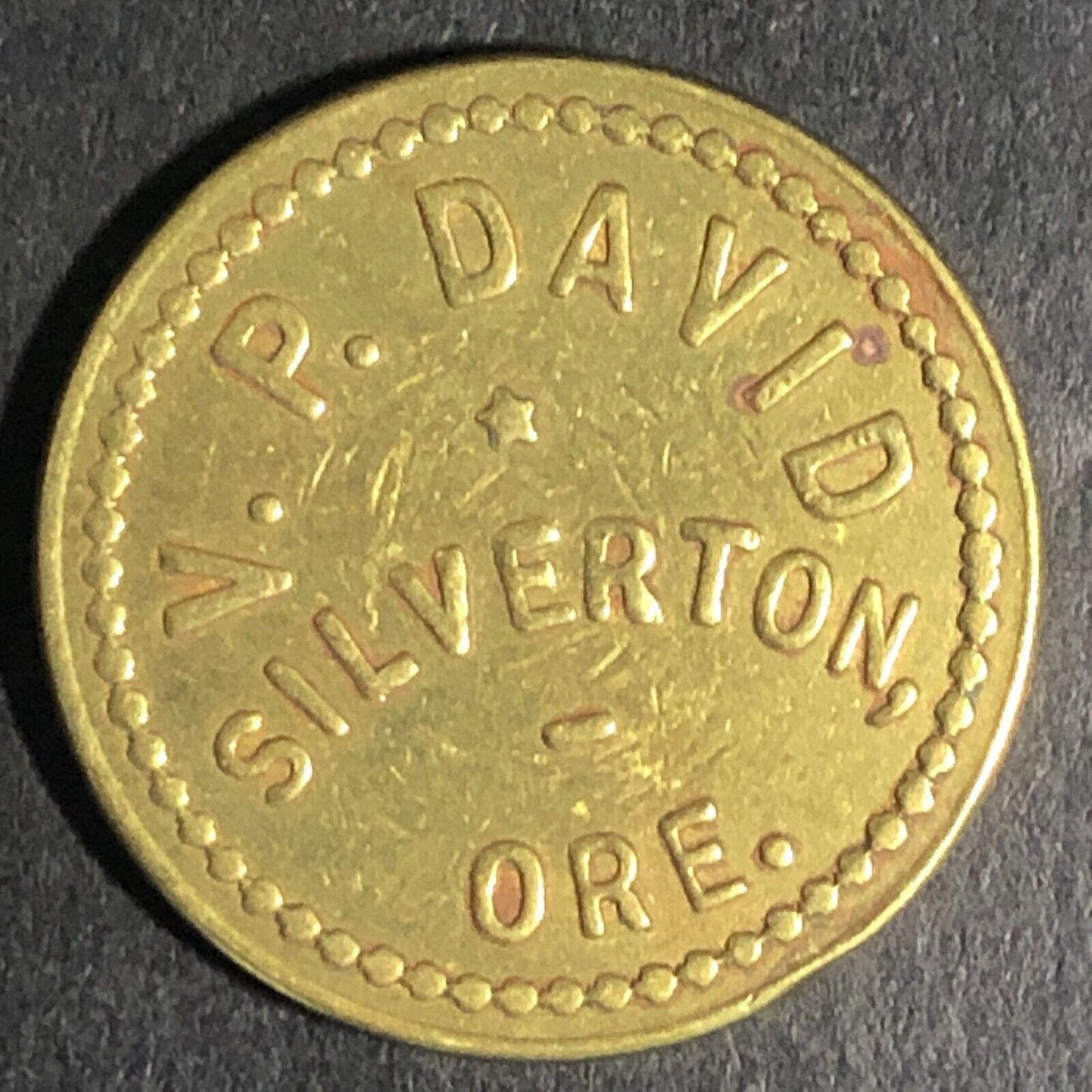V.P. David Silverton, ORE Brass Amusement Trade Token 22.25mm c1940's