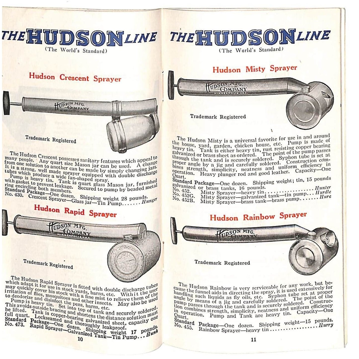 Hudson Sprayers Catalog Booklet 1926 44pp Illustrations Prices Part Nos. Scarce