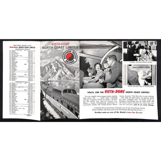 Northern Pacific Railway Vista-Dome North Coast Limited Brochure Schedule c1963