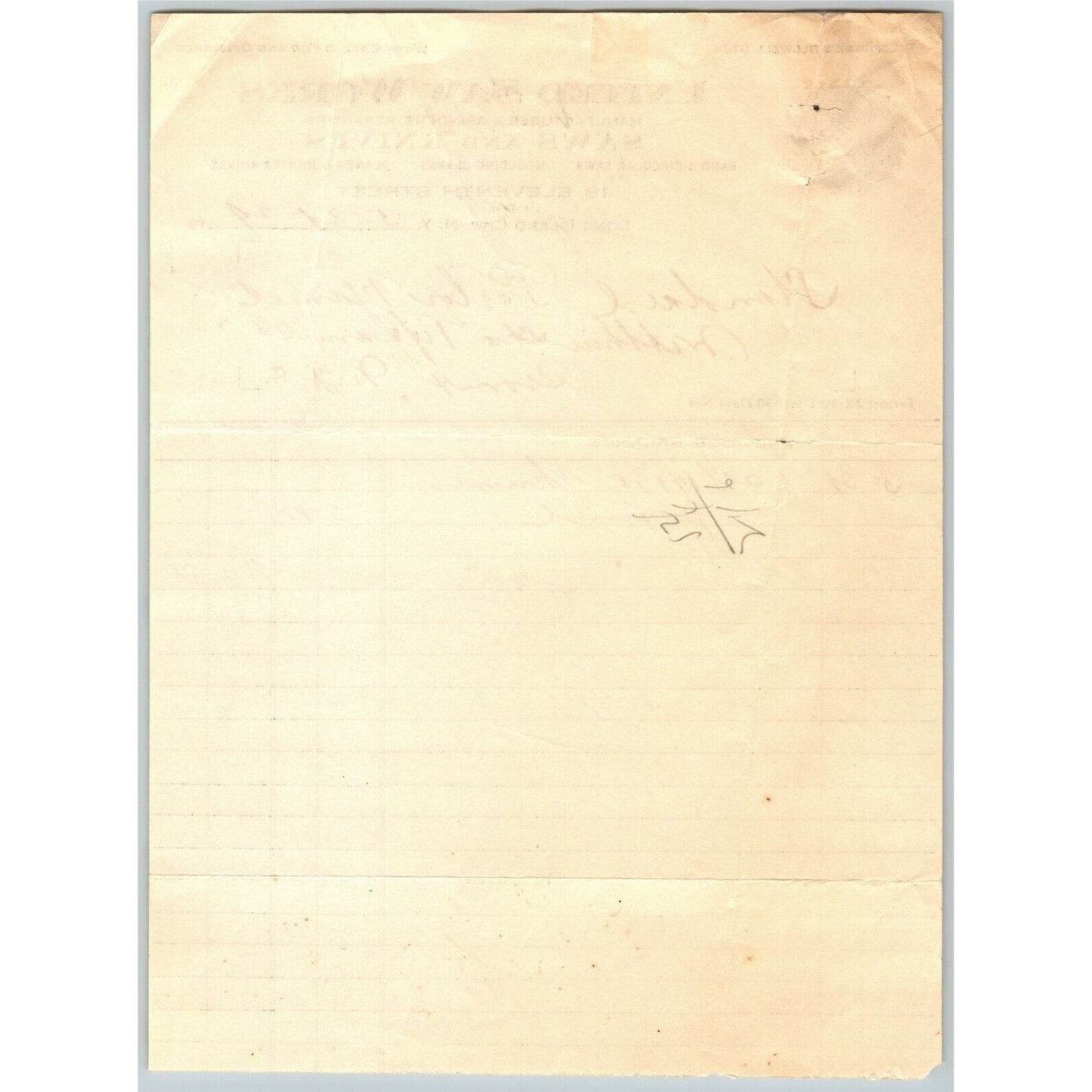Long Island City NY Letterhead Billhead 1929 United Saw Works Knives Band