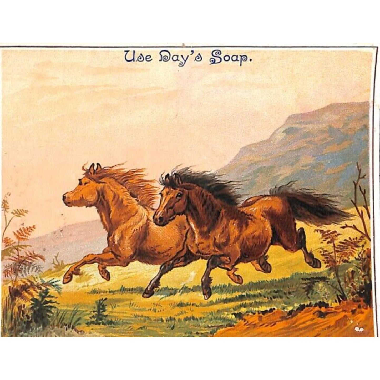"Use Day Soap" Group of 3 Lg. Victorian Trade Cards w/ Horses & Mule ?Mountains