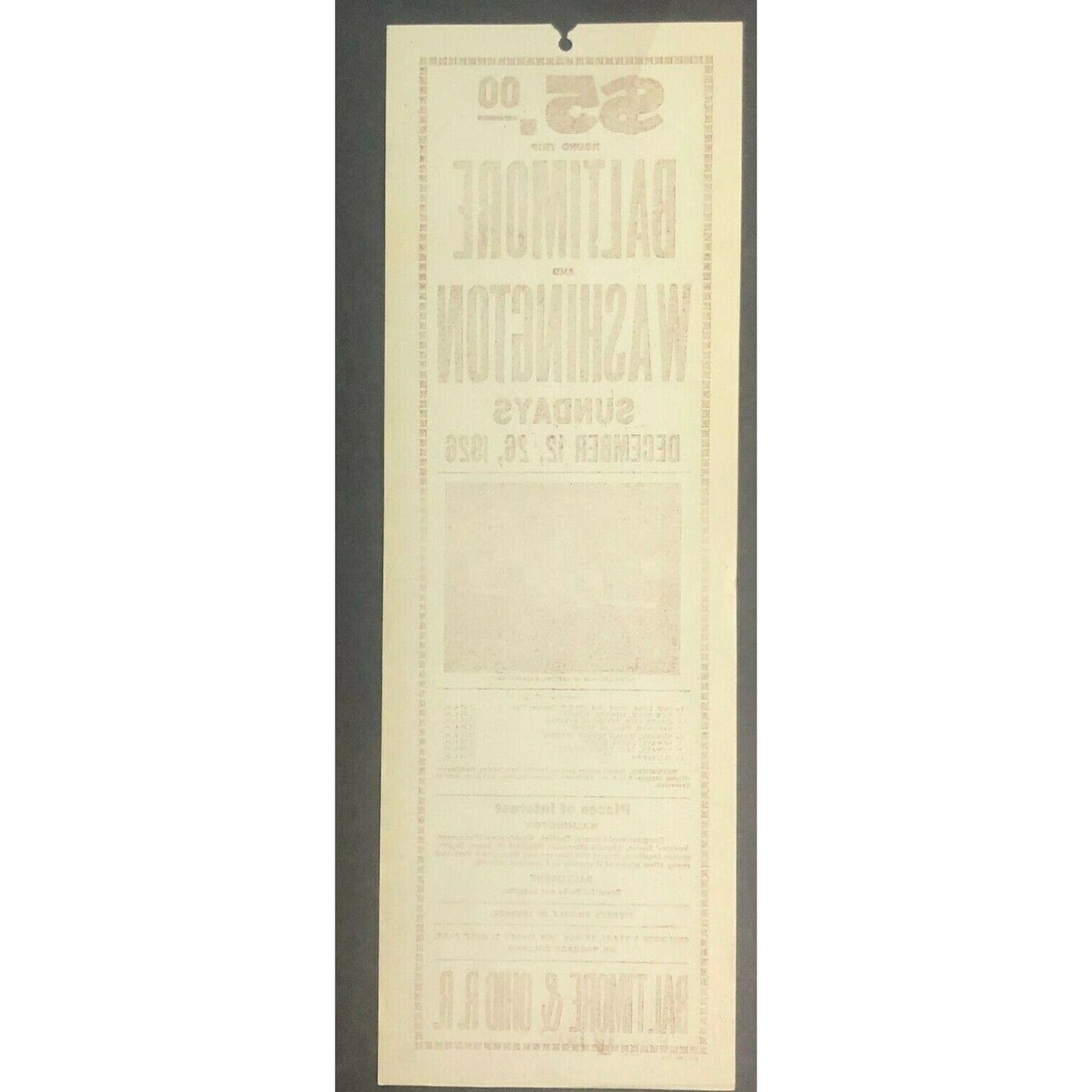 Vintage Sunday Dec. 1926 Baltimore & Ohio Railroad Broadside RT to Wash., DC
