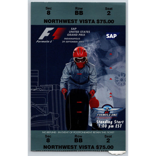 2002 Indianapolis Formula One Grand Prix Racing Ticket Stub 9/29 VGC - Seat 2