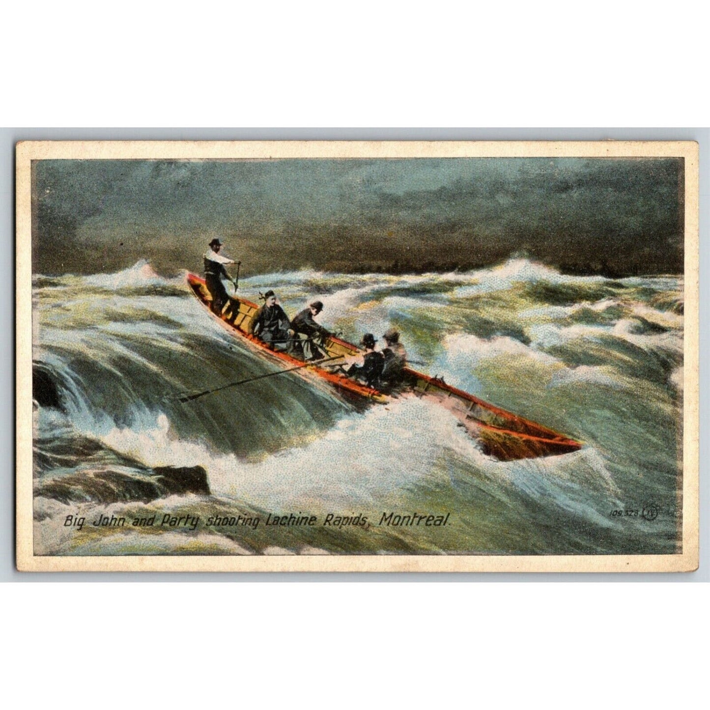 Big John and Party Shooting Lachine Rapids, Montreal Canada Vintage Postcard NP