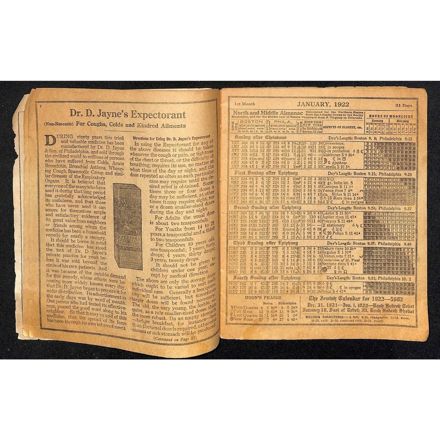Dr. D. Jayne's Medical Almanac Calendar Philadelphia 1922 32pp