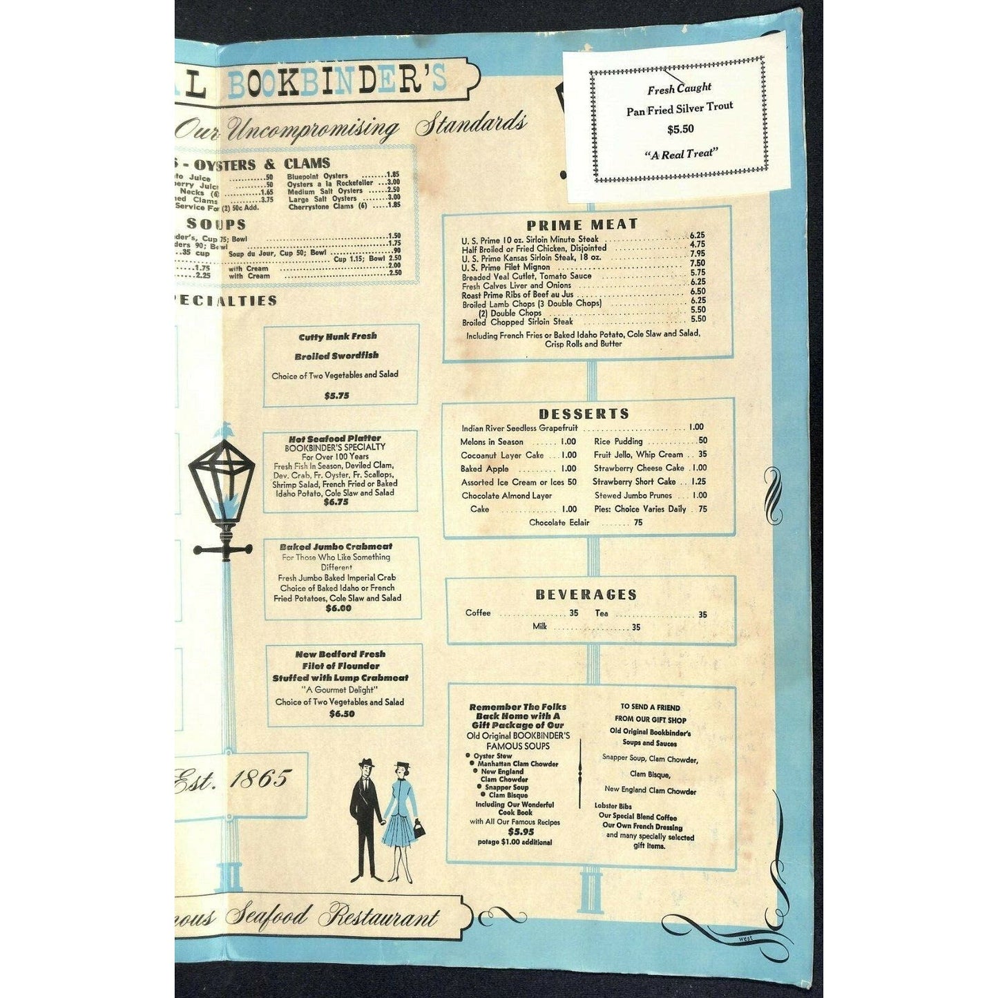Bookbinder's Menu 1970 Large Restaurant Philadelphia Horse & Carriage Cover Art