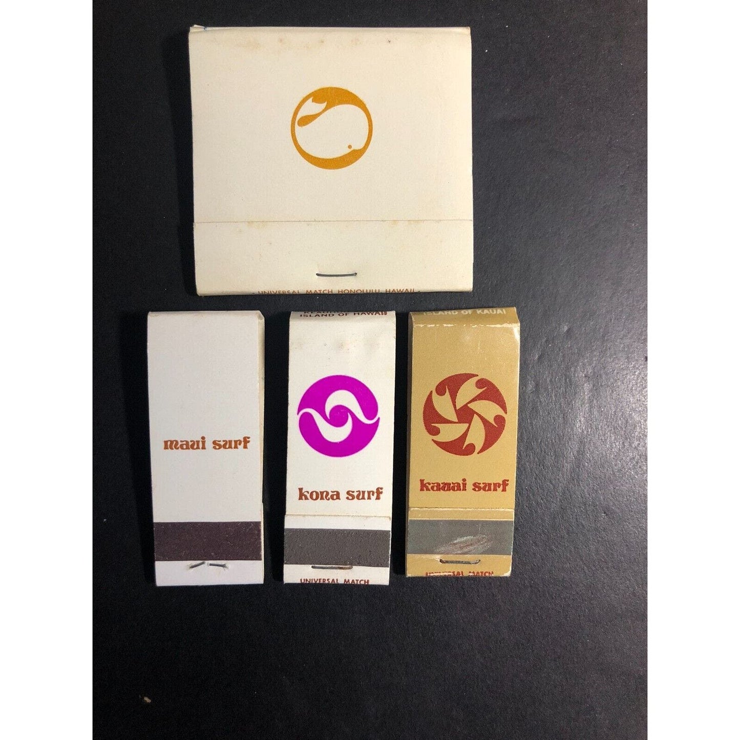 Group of 4 Maui Kona Surf Hawaii Matchbooks Mostly Full & c1974-80's