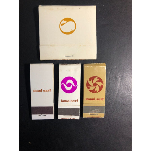 Group of 4 Maui Kona Surf Hawaii Matchbooks Mostly Full & c1974-80's
