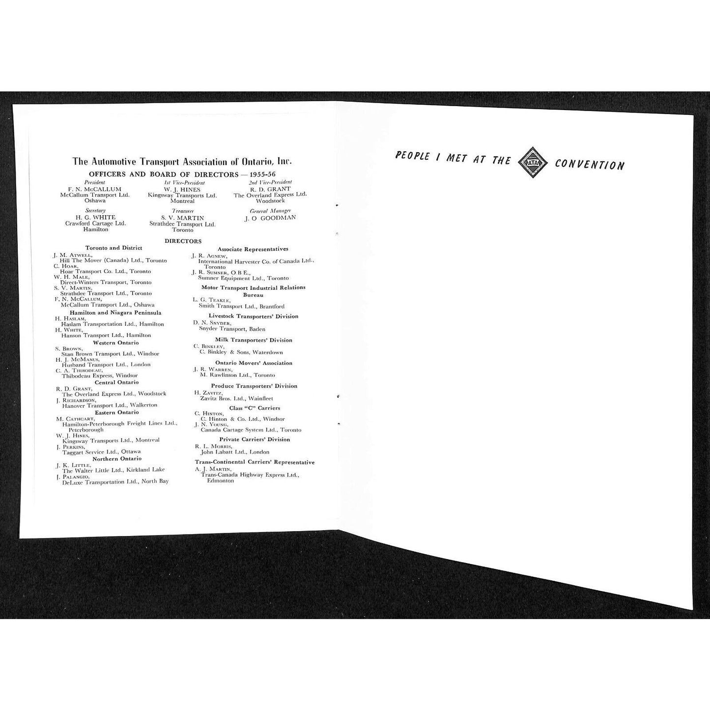 1956 Goodyear Menu Automotive Transport Assoc. of Ontario 30th Annual Banquet