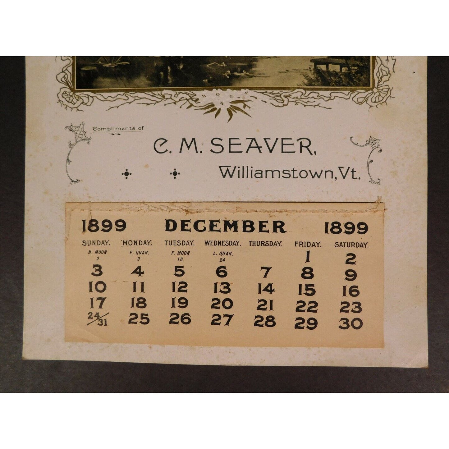 C. M. Seaver 1899 Calendar Williamstown Vermont - Stream Scene