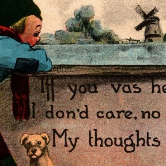 c1920's "If You Was Here" Holland Windmill Dog Wooden Shoes - Vintage Postcard
