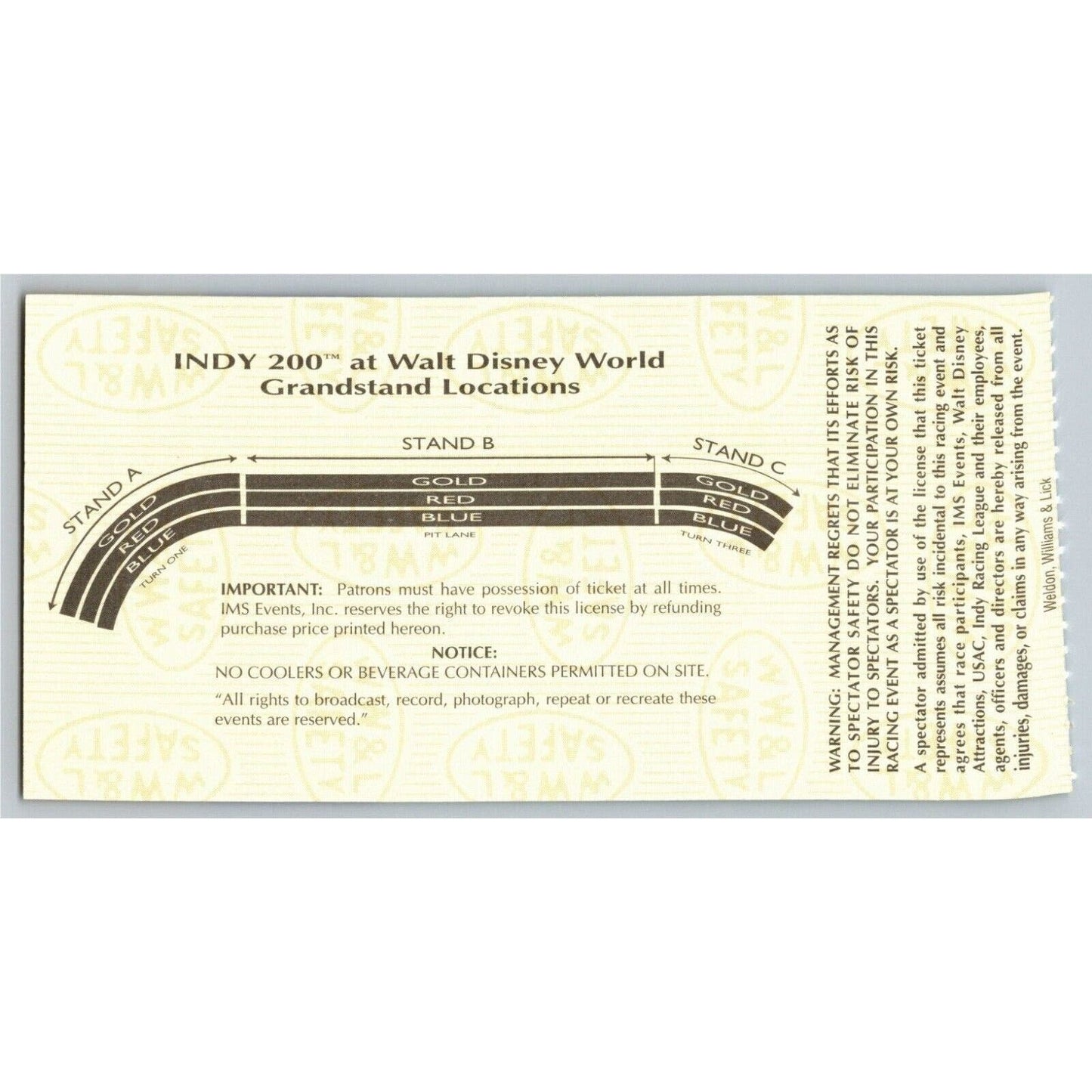 1996 Indy 200 Walt Disney World Qualifications & Practice Ticket Stub Seat 10