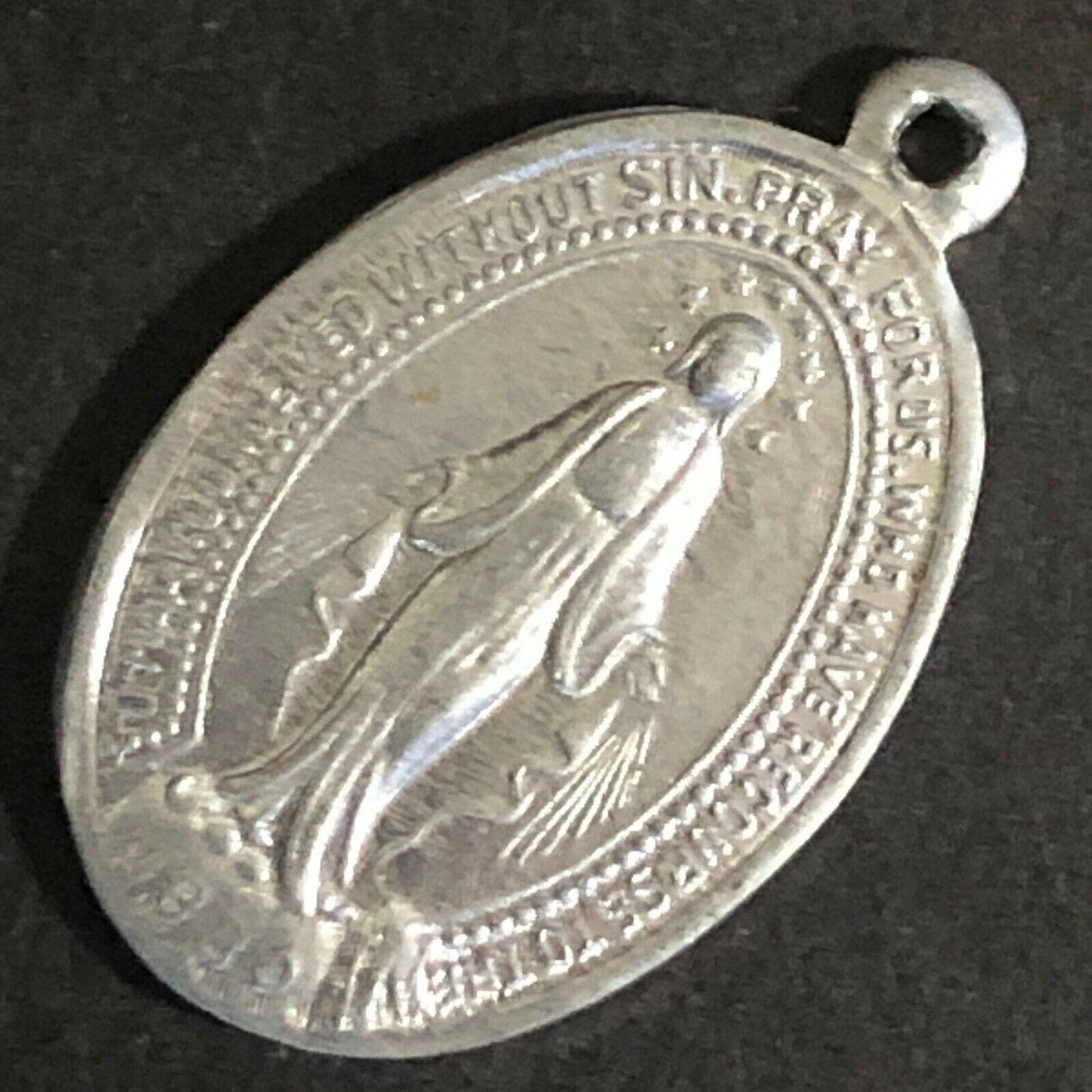 Vintage 23mm c1960's-70's Aluminum "Mary, Conceived Without Sin..." Pendant