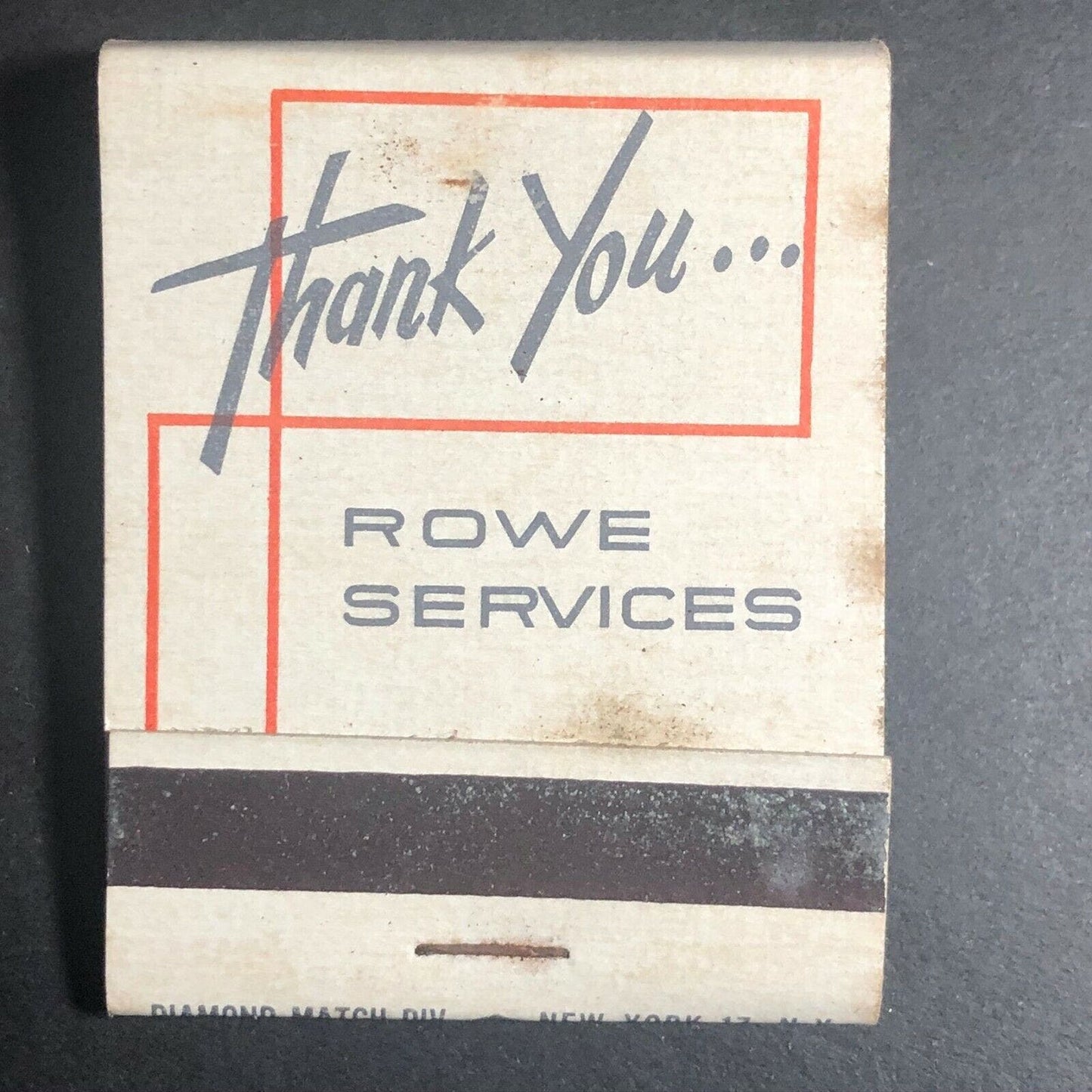 1950's-60's Full Matchbook - "Thank You - Rowe Services" w/ Bookmatch Offer