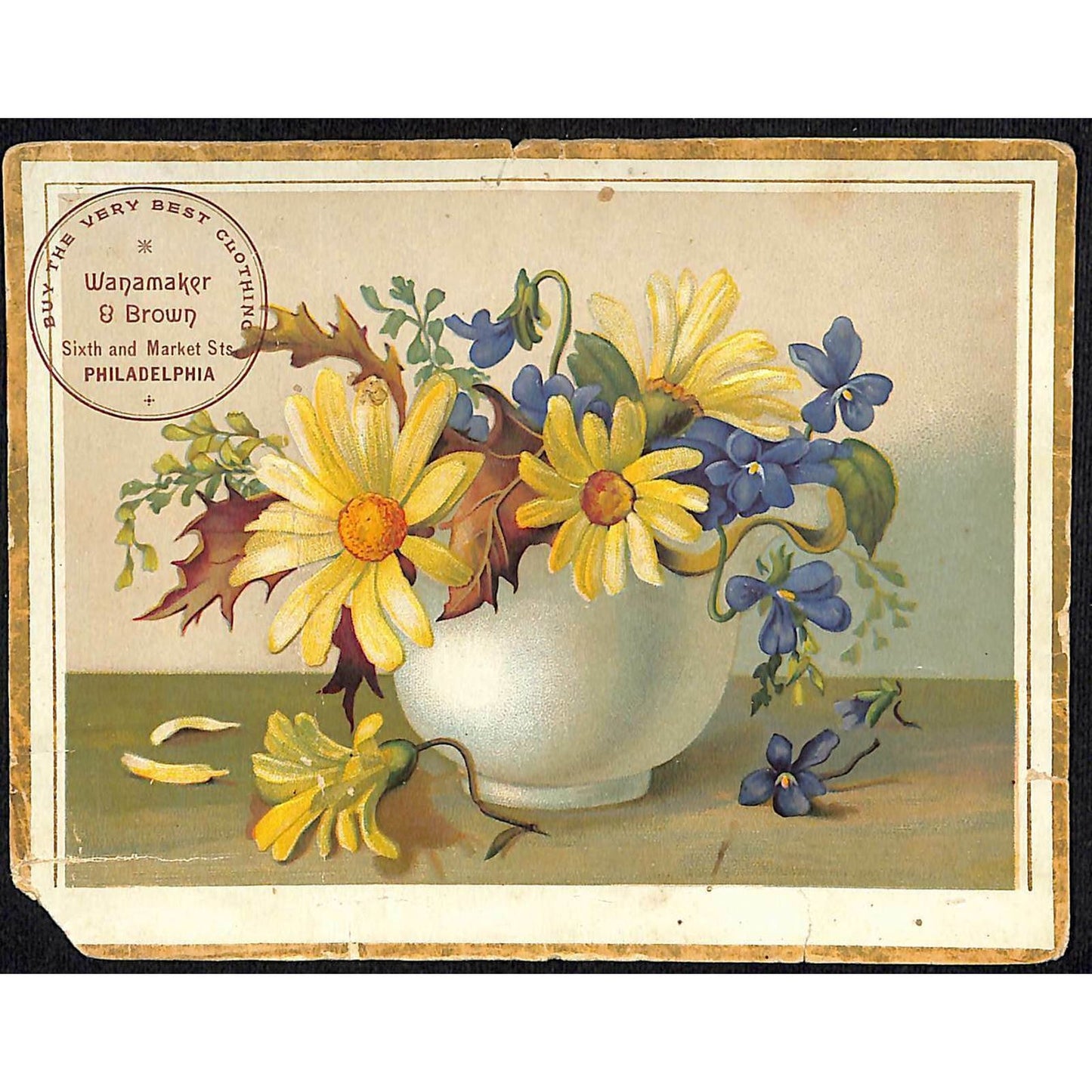 1889 Victorian Trade Card - Wanamaker & Brown Clothing Philadelphia Flowers