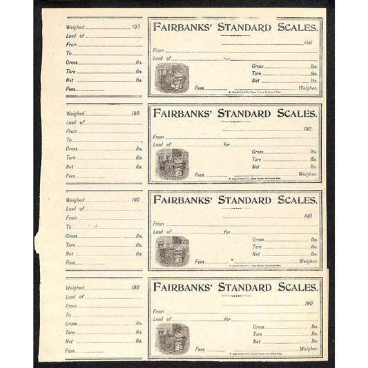 Fairbanks Standard Scales - Group of Billhead, 2 Receipts & 1 Uncut Sheet c1900