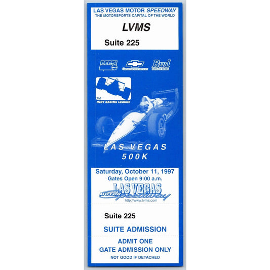 1997 Las Vegas Motor Speedway Indy Racing 500K Unused 10/11 Suite 225 Ticket VGC