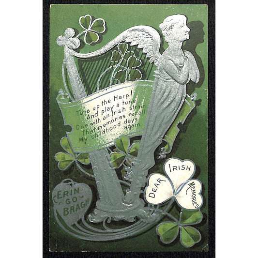 Ireland Postcard Tune Up the Harp! Erin Go Bragh Silver Ink Embossed PM 1910