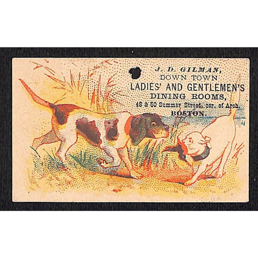 Boston Victorian Trade Card J.D. Gilman Ladies Gentlemen's Dining Rooms Scarce