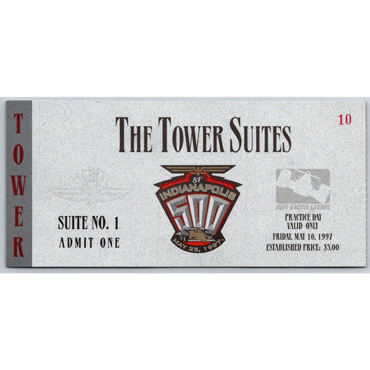 1997 Indy 500 Practice Day Tower Suites Ticket Stub IMS Indianapolis #10