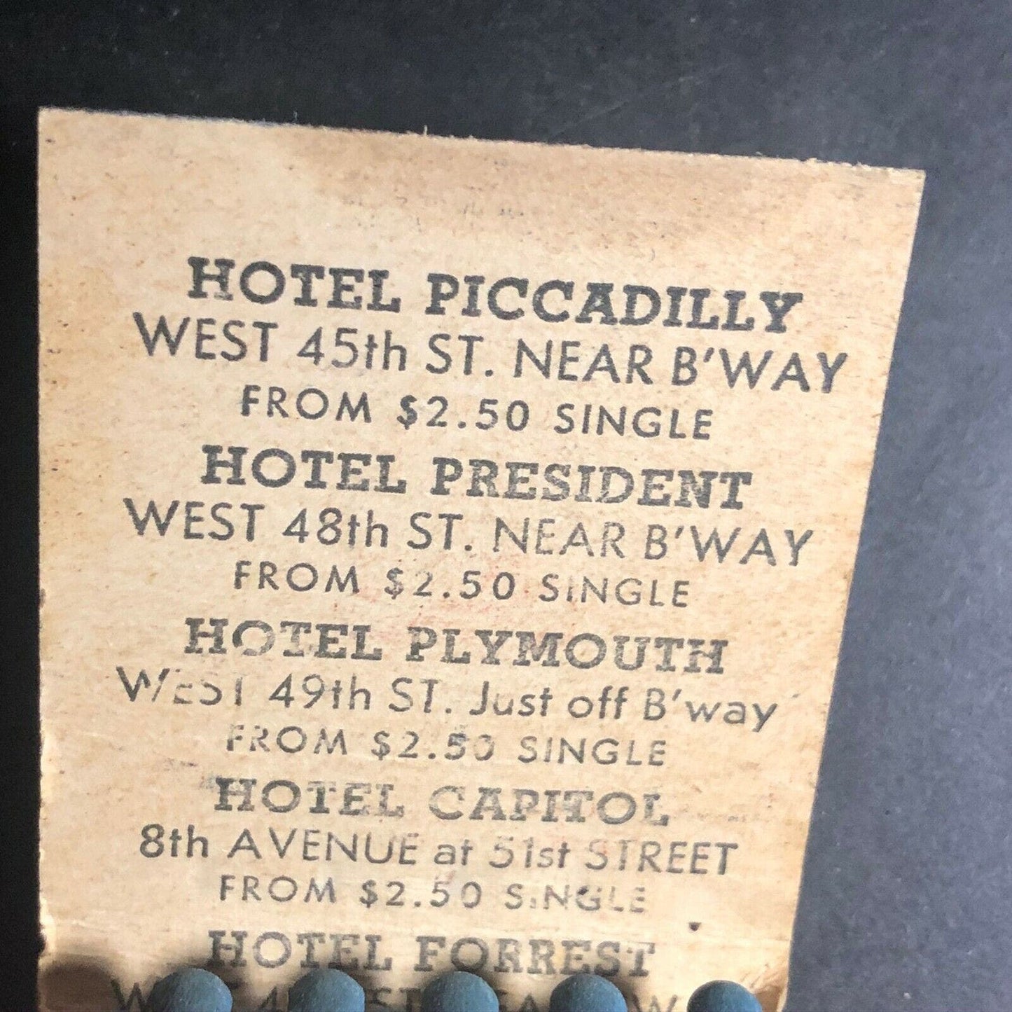50's-60's Full Matchbook "Dreier Hotels" "All In Times Square New York City"
