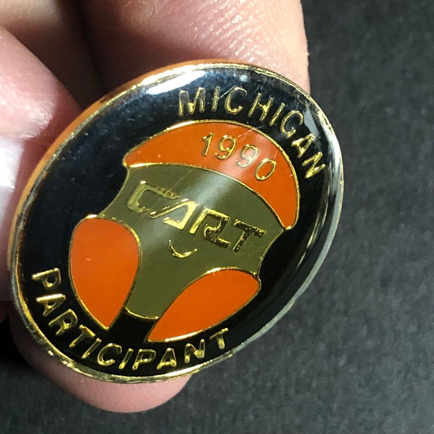 1990 CART Michigan Participant Steering Wheel Enameled Lapel Hat Pin NOS Scarce