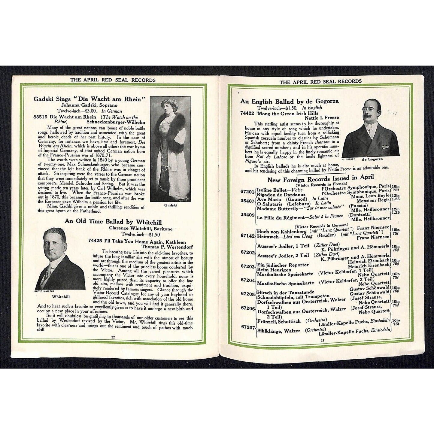 New Victor Records Catalog Supplement May 1915 Lyon & Healy Chicago 23pp. Scarce